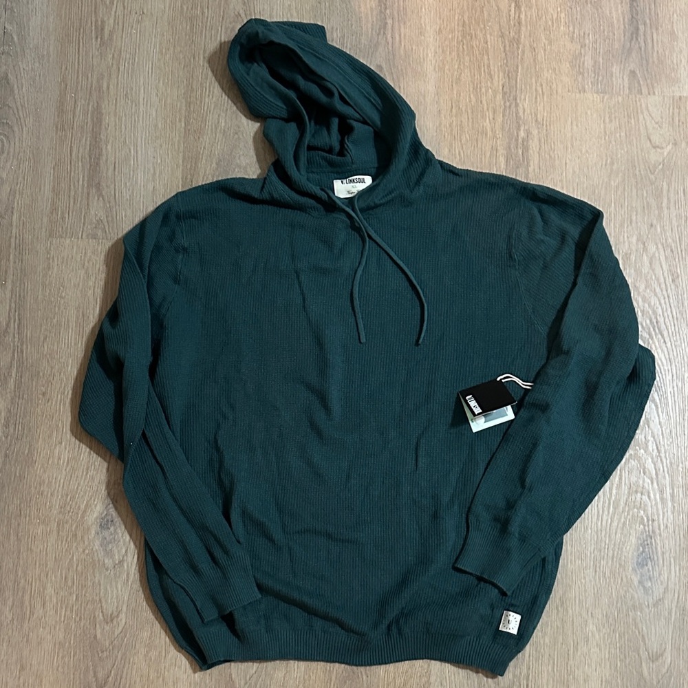 Linksoul Deep Teal Waffle-Knit Hooded Sweater
